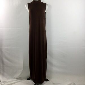 Vintage Newport News Dark Chocolate Brown Mock Turtleneck Maxi Dress Size L